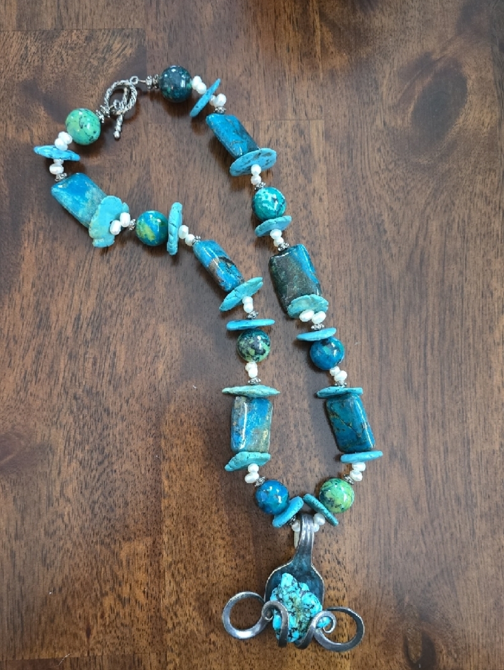 Turquoise Bead Statement Necklace Fork .  Blue Turquoise Fashion Jewelry